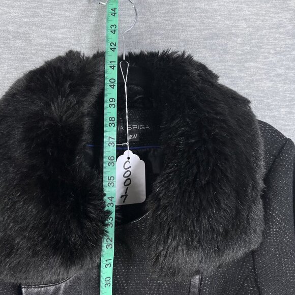 Via Spiga Women 16W Black Wool Blend Faux Fur Collar Asymmetrical Coat Old Money - Picture 11 of 16